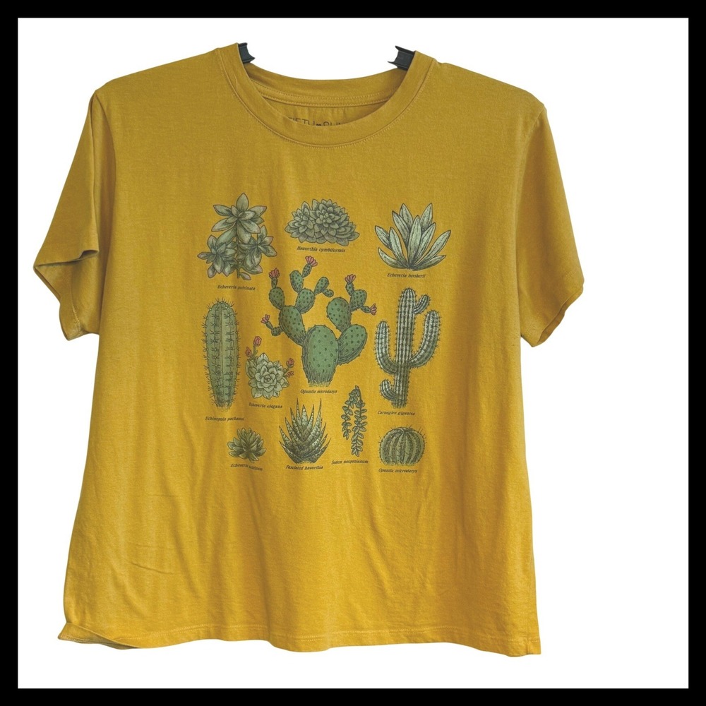 FIFTH SUN Yellow Cactus Succulent Print Graphic T Shirt XX Large